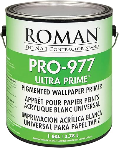 ROMAN PRO-977 White Wallpaper Primer - Pigmented Acrylic Primer for Wallcoverings and Home Improvement, Water-based - 1 Gallon, White - Poueer