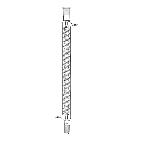 29/42 Glass Graham Condenser Coil Heat Exchanger with 10mm Hose Connection Lab Chemistry Glassware (200mm) - Poueer