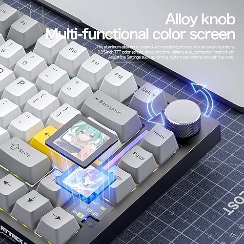 ATTACK SHARK X820ULTRA Wireless Gaming Mechanical Keyboard with TFT Smart Display&Knob,Side Printed PBT,Gasket Mounted 75% TKL Keyboard,BT5.0/2.4GHz/USB-C,RGB Backlit（White Contour,Shark Switch - Poueer