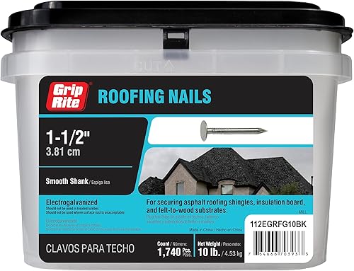 Grip Rite 112EGRFG10BK 1-1/2-inch Electro Galvanized Smooth Shank Bulk Roof Nails, 10lbs. - Poueer