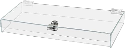 Acrylic Locking Display Case with Keys 16' x 8' x 1.5' Clear Flat Rectangular Countertop Tray with Lid for Antiques Artifacts Collectibles Jewelry Currency and Coins by Marketing Holders - Poueer