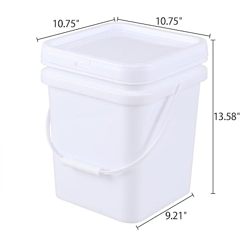 Vababa 5 Gallon Square Bucket White Bucket with Lid, 4 Pcs Plastic Bucket Food Storage Bucket with Handle and Lid - Poueer