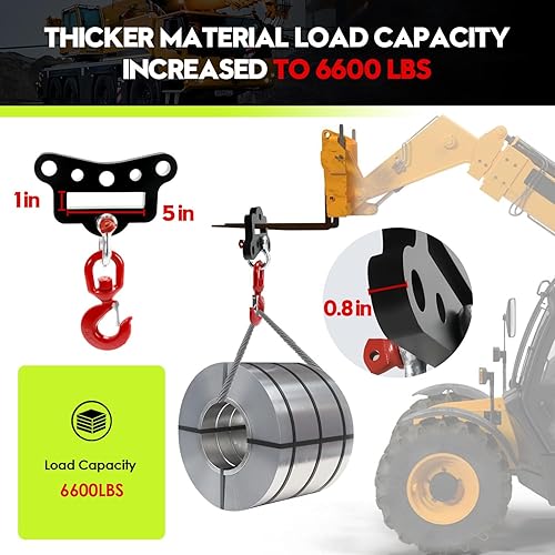 Forklift Lifting Hook, Fork Lifting Attachment, Load 6600 Lbs, Forklift Lifting Hoist, Forklift Mobile Crane with Swivel Hook and Sling Holes, Fit for Lifting Goods with Forklifts - Poueer