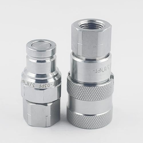 1/2'' NPT Flat Face Hydraulic Quick Connect Coupling Set Skid Steer Loader Quick Disconnect Coupler with Dust Caps ISO12.5 - Poueer