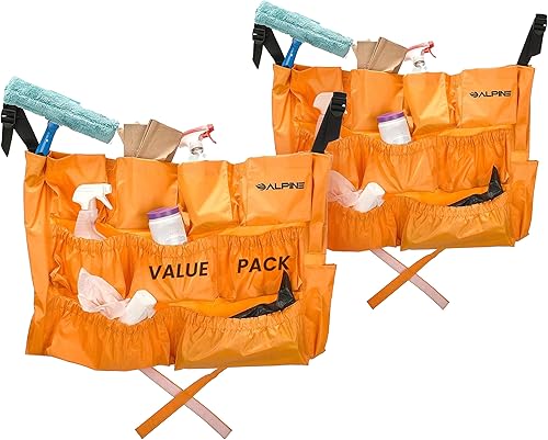 Alpine Trash Can Caddy Bag - 12 Pockets Commercial Cleaning Caddy Bag for Brute & all Industrial Trash Cans & Garbage Bins - Heavy Duty Washing Machine Friendly Yellow Trash Can Caddy Bag with Straps - Poueer