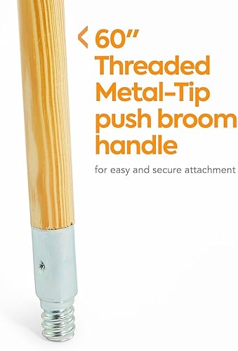 60-Inch Wood Push Broom Handle, Threaded Metal Tip (CW57741) - Poueer
