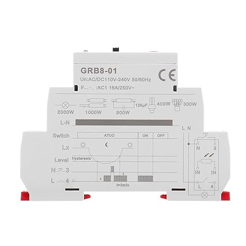 GRB8-01/02 Din Rail Twilight Switch Photoelectric Timer Light Sensor Relay AC110V-240V Auto ON Off - Poueer