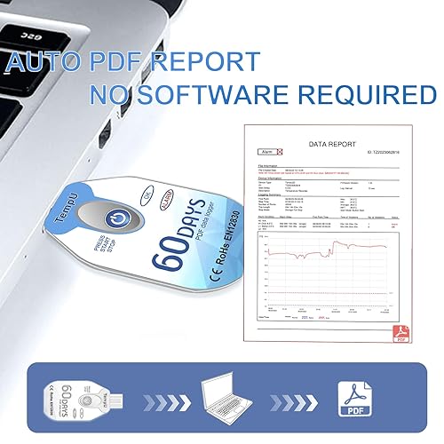 Tzone Disposable Temperature Data Logger USB Temp Recorder with PDF Report 10 Packs, Single Use Datalogger Thermometer Recording 90 Day for Cold Chain Transport Medical Freezer Lab IP67 Waterproof - Poueer