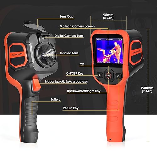 Infrared Thermal Imaging Camera Handheld, 210 x 160 IR High Resolution Thermal Imager with 300,000 Pixels and 3.5' Color Screen, IP54 Waterproof Visible Light Camera, -4°F~626°F Temperature Range - Poueer