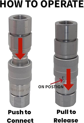 1/2'' NPT Flat Face Hydraulic Quick Connect Coupling Set Skid Steer Loader Quick Disconnect Coupler with Dust Caps ISO12.5 - Poueer