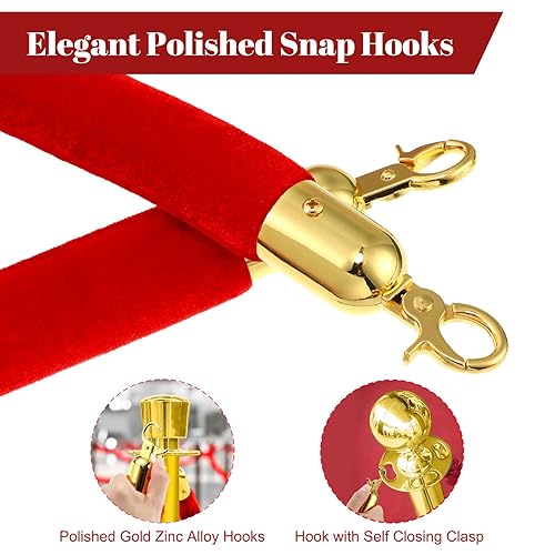 Fumete 6 Pieces Velvet Stanchion Rope Bulk 6.5 Feet Crowd Control Barriers Safety Velvet Rope with Polished Gold Hooks for Graduation Party Openings, Not Include Stanchion Post(Pink) - Poueer