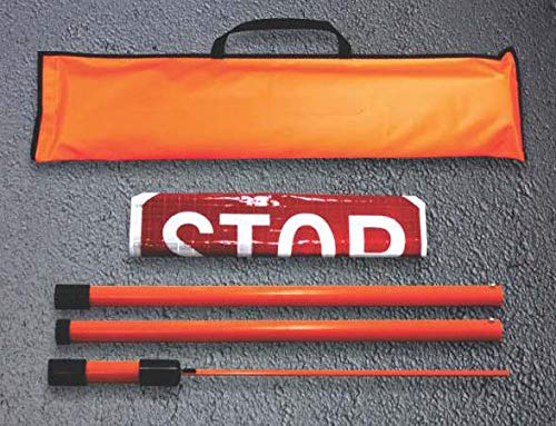 SB183A Roll-Up'Stop/Slow' Paddles with 3-Piece 6' Org Staff and Case, Super Bright Vinyl, 18' - Poueer