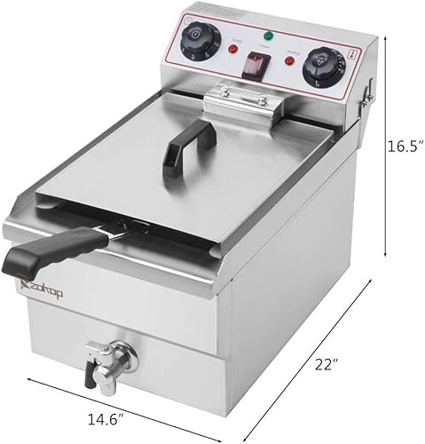 1700W Commercial Stainless Steel Deep Fryer 12.5QT with Oil Drain Faucet, 60-Min Timer & Thermostat Control - 8L Large Capacity for Restaurants/Home Use - Poueer
