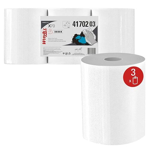 WypAll PowerClean X70 Cloths Medium Duty Wipes (41702), Center-Pull, Long Lasting Towels, White (275 Sheets/Roll, 3 Rolls, 825 Sheet Total) - Poueer