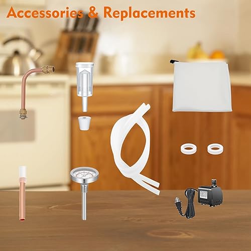 Alcohol Still 8 Gallon 2 Pots Shine Still Distillery Kit for Alcohol Stainless Steel Copper Tube Complete with Water Pump Metal Thermometer Airlock Brew Bag Proof Alcoholmeter Test Kit - Poueer