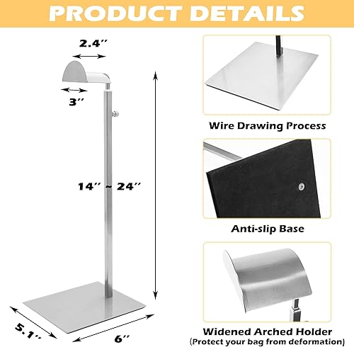 Royxen 3 Pack Handbag Rack Stainless Steel with Adjustable Height, Purse Display Stand, Black - Poueer