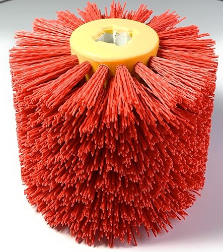 Signi Abrasive nylon bristle Burnishing Brush Drum Drawing Wheel for polishing wood (240 grit red) - Poueer