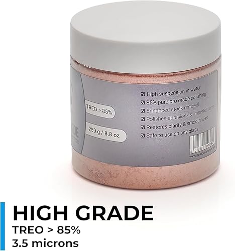 GLASS POLISH PRO 2.2lbs (1kg) Cerium Oxide, High-Grade Glass Polishing Powder, Enhanced Formula, TREO 85%, 3.5 Microns, Brown – GP90010 - Poueer