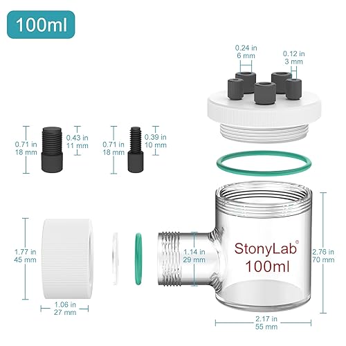 stonylab Sealed Single Compartment Electrolytic Cell with Quartz Side Window, Compatible with stonylab Electrodes for Precise Laboratory Experiments, 100 ml - Poueer