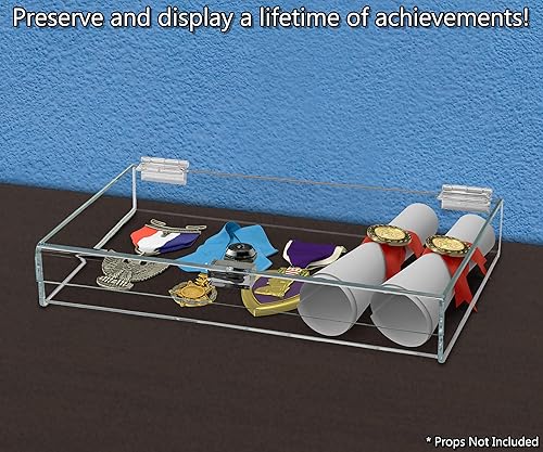 Acrylic Locking Display Case with Keys 16' x 8' x 1.5' Clear Flat Rectangular Countertop Tray with Lid for Antiques Artifacts Collectibles Jewelry Currency and Coins by Marketing Holders - Poueer