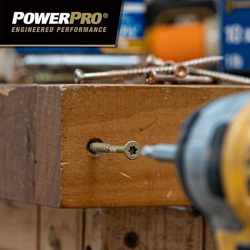 Power Pro 48618 Wood Screws, #10 x 6', Premium Outdoor Deck Screws, Rust Resistant, Epoxy Coated Bronze, 5lb Tub, 177 pcs - Poueer