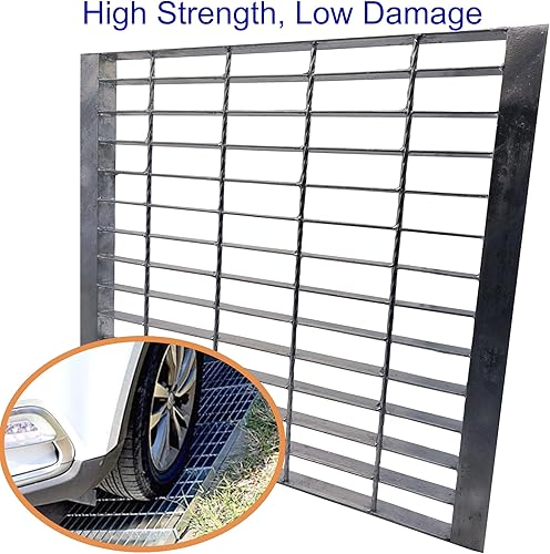 Galvanized Steel Drain Grate with Base, 16x16 Outdoor Drain Cover and Frame, B Class Sewer Grate with Lip, Durable Heavy Duty Channel Grate, Sliver Square Drainage Grate Driveway - Poueer