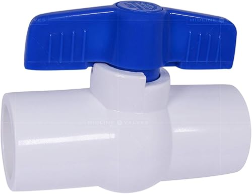 Midline Valve 487T400 PVC Ball Valve; Blue T-Handle for Potable Water; 4 in. Solvent Connections; White Plastic - Poueer