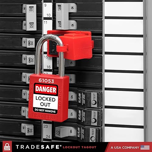 TRADESAFE Circuit Breaker Lockout Device, 10 Pack, 120/277 Volt, Clamp-on Single Pole Breaker Lock Out Device, OSHA Compliant, Premium Grade, Medium - Poueer