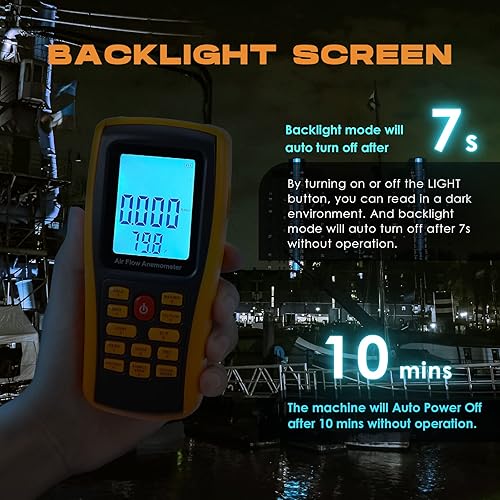 Bonvoisin Hotwire Anemometer Handheld CFM/CMM Air Flow Velocity Meter Wind Speed Gauges with Backlight LCD Display for HVAC in-Duct Airflow Air Velocity Temperature(Thermal Anemometer) - Poueer