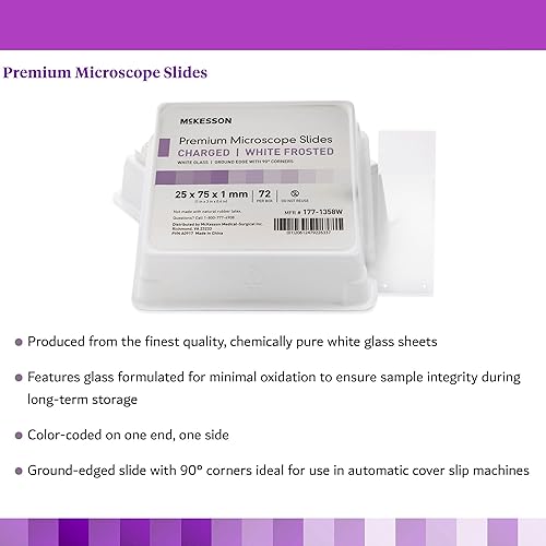 McKesson Microscope Slides - Charged, White Frosted, Ground Edged with 90° Corners, Pre-Cleaned Glass Slides, 1440 Count - Poueer
