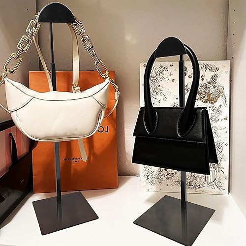 Royxen 3 Pack Handbag Rack Stainless Steel with Adjustable Height, Purse Display Stand, Black - Poueer