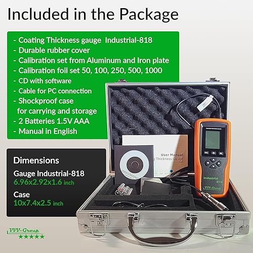 Digital Professional Coating Thickness Gauge Industrial-818 Paint Meter for Fe/NFe with Measuring Range: 0-197 mils | Resolution 0,001 mils - Poueer