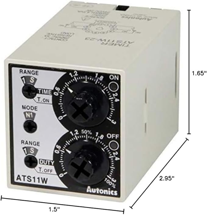 ATS11W-41, Twin Timer, 6-Mode, Multi-Range(0.1 Sec-10Hours), DPDT(2c) or 2 SPDT, 100-240VAC/24-240 VDC, 11Pin, (Socket req'd) - Poueer