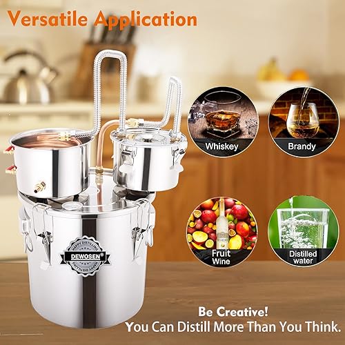 Alcohol Still 8 Gallon 2 Pots Shine Still Distillery Kit for Alcohol Stainless Steel Copper Tube Complete with Water Pump Metal Thermometer Airlock Brew Bag Proof Alcoholmeter Test Kit - Poueer
