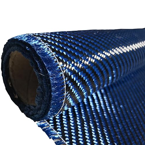 (1 ft -25 ft Rolls) KARBXON - 12 in - Carbon Fiber Aramid Fabric - Blue - 3K - 240g/meter - Twill Weave - Advanced Cloth Fabric - Rolled 12” Wide Hemmed Fabric for Repair, Drones, RC & DIY Projects - Poueer