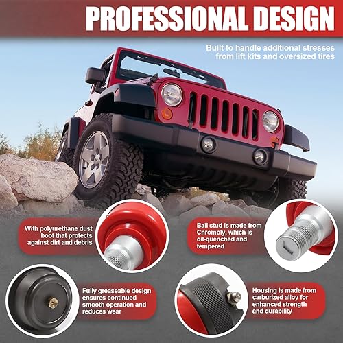 Heavy Duty Replacement Ball Joints Compatible with Jeep TJ/XJ/YJ/ZJ/Unlimited LJ/Unlimited LJ Rubicon - 10642 - Poueer