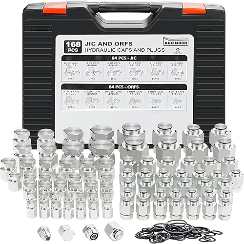 168PCS JIC and ORFS Flat Face Hydraulic Caps and plugs Kit, Fittings Size 4 6 8 10 12 16 - Poueer