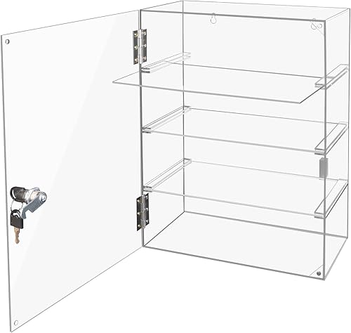 Locking Display Case,Showcase Display Cabinet,4-Tier Acrylic Display Case with Lock Key,Clear Detachable Countertop Display Cabinet with Shelves for Figures Rock Collectibles(11.81x5.31x15.75 inch) - Poueer