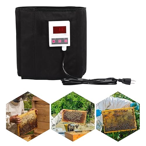 5 Gallon Honey Bucket Heater, 110v 400w Honey Bucket Blanket Pail Heater with Temperature Control 68-230℉, Adjustable Honey Electric Bee Blanket with Fixed Thermostat - Poueer