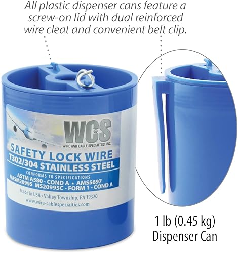 Lock Wire, T302/304 Stainless Dispenser Can, Approx. 168 ft (51 m) with 8.25 Inch Safety Lock Wire Twister - Poueer