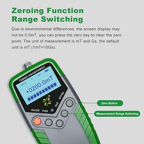 GOYOJO Handheld Digital Gauss Meter, High Precision Tesla Meter with Probe 0-2400mT, Surface Magnetic Field Meters Metal Probe Tool for Residual Magnetism and Nondestructive Testing - Poueer