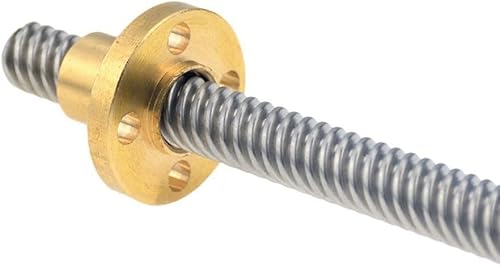 lead screw,linear motion lead screws, 3D Printer T8 Lead Screw, Lead 10mm 12mm 14mm Pitch 2mm Length 100mm to 800mm Stainless Steel Trapezoidal Rod with Brass Nut, 1pcs(Lead 14mm,600mm) - Poueer