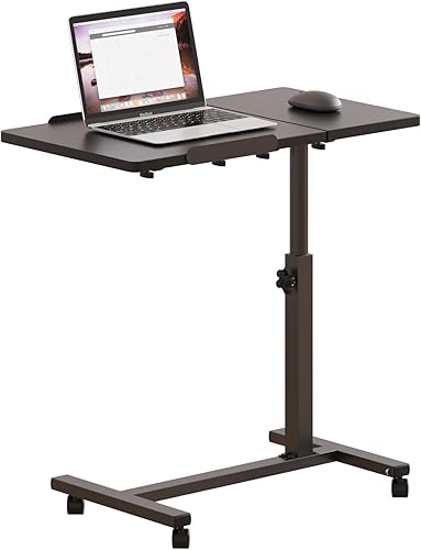 Over The Bed Table with Wheels Rolling Cart Tilting Sofa Laptop Stands Hospital Tray Medical OverbedTables-Black - Poueer