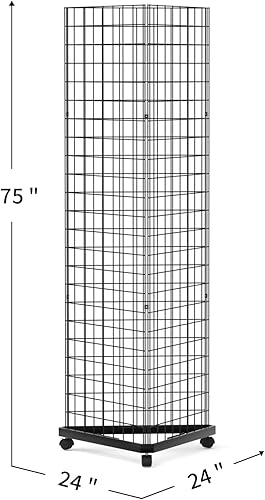 24' D x 24' W x 75' H - Triangular Gridwall Panel Display Stand, Black Triangle Wire Grid Tower with Base & Casters, Not Splice 6mm Wire Rolling Grid Wall for Home Organization&Retail. - Poueer