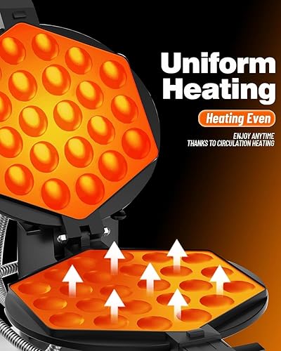 PYY Bubble Waffle Maker - Double 180° Rotate, Non-stick, 1500W, 110V, 50-250℃, Commercial & Home Use, Stainless Steel, Easy Clean - Poueer