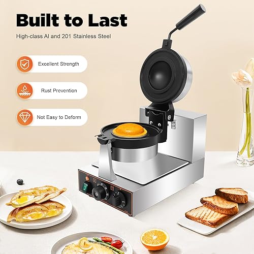 Commercial Electric Burger Maker Machine, 1.2KW Stainless Steel Press Baking Machine, Hamburger Waffle Maker Sandwich Press with Time & Temperature Control for Home Kitchens Breakfast Shops Schools - Poueer