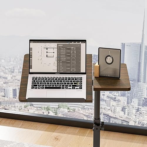 Over The Bed Table with Wheels Rolling Cart Tilting Sofa Laptop Stands Hospital Tray Medical OverbedTables-Black - Poueer