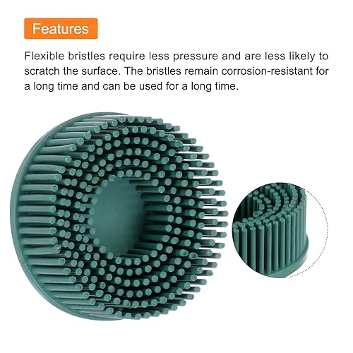 HARFINGTON 5pcs Bristle Disc 2' 50 Grit Abrasive Brush Deburring Electric Disc Brush with Quick Change Roll Lock Abrasive Coating Removal Disc for Metal, Green - Poueer