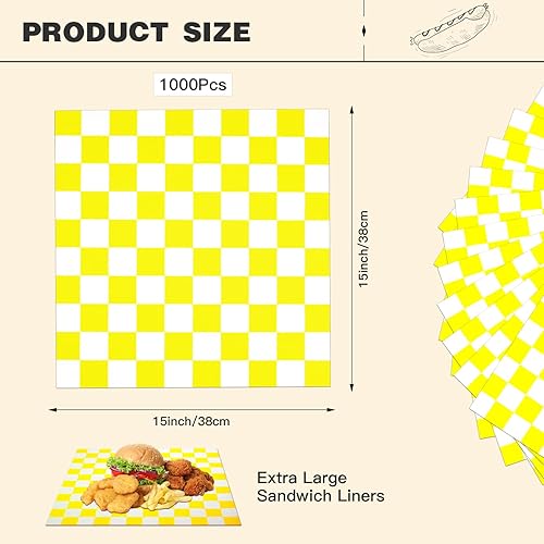Colarr 1000 Pcs Waxed Paper Sheets Bulk 15 x 15 Inch Large Sandwich Wrapping Papers Checkered Deli Food Basket Liners for Burgers Bread Restaurant Barbecue Picnic(Red) - Poueer