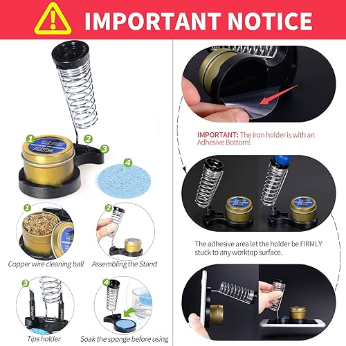 YIHUA 928D-III Soldering Iron,110W High Power, Fully Digital Display °F /°C- Temperature Control Soldering Tool, Accurate 194~896°F, with ON/OFF Switch, Iron Tip, Brass Wool, Automatic Sleep Mode - Poueer